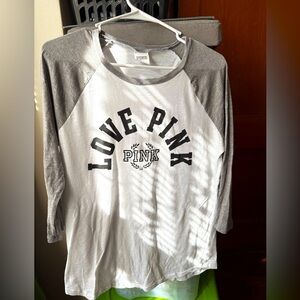 PINK Victoria's Secret Gray and White Top